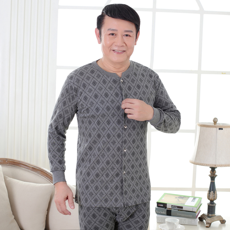 新款开襟衣老年男保秋内衣男老人全棉薄款大码开衫暖中秋裤棉套.