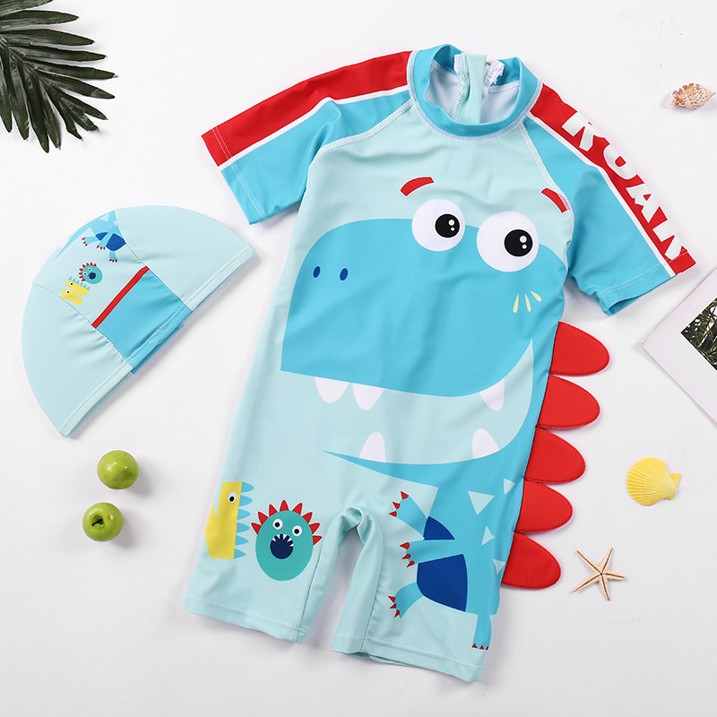 速发儿童男童儿童连体可宝恐龙游裤防晒爱宝婴小泳裤套装