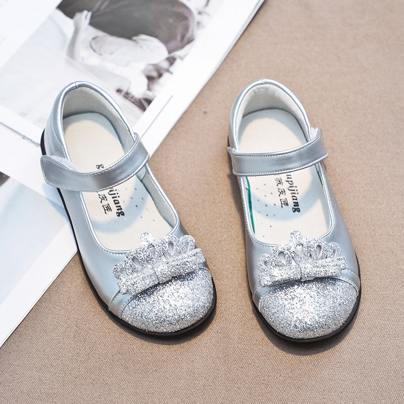 儿童皮鞋女2021春秋新款时尚公主鞋金色韩版单鞋软底真皮女童皮鞋