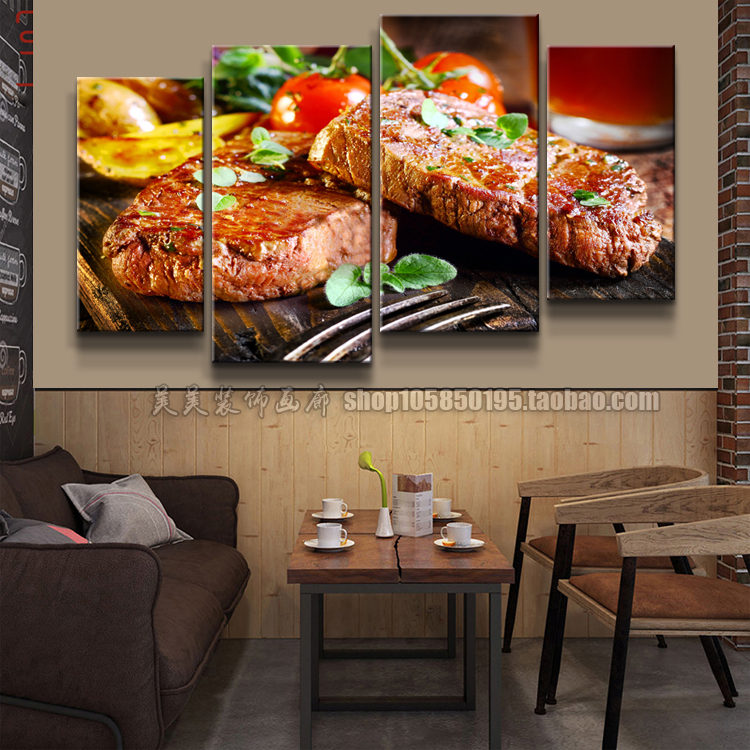 西餐厅装饰画牛i排店挂画烤肉店壁画西式餐饮店馆美食海报无框画图片
