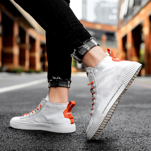 男高帮百搭韩版 帆布板鞋 潮流白色休闲运动鞋 男鞋 夏季 子38码 小白鞋