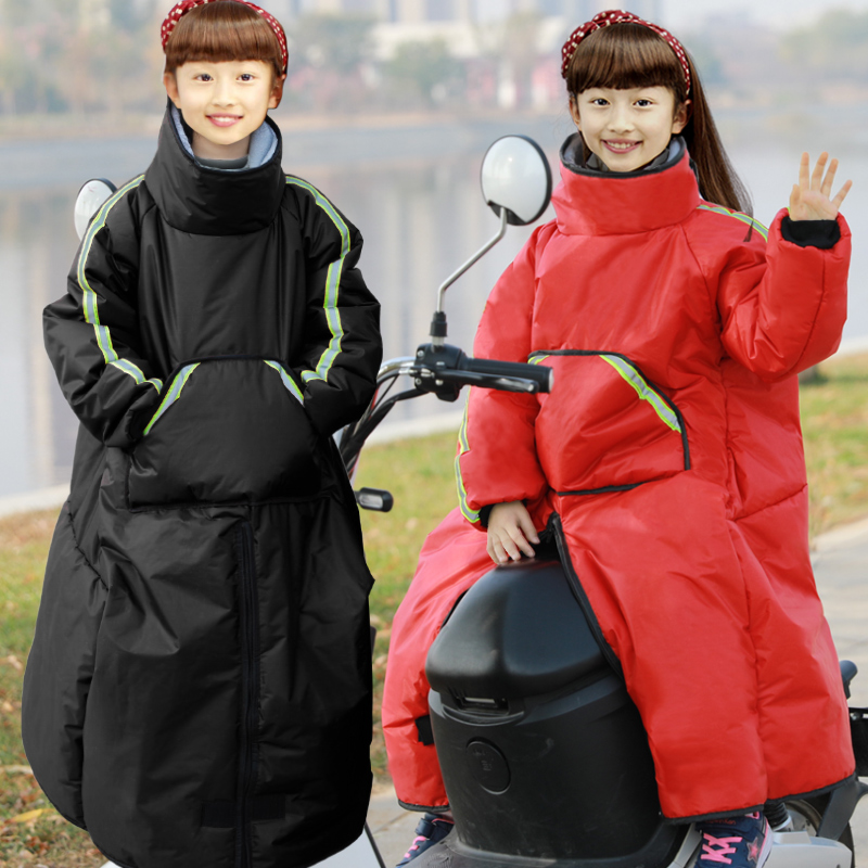 电动车儿童挡风衣保暖冬季加绒防水电车加厚挡风被电动车防风衣
