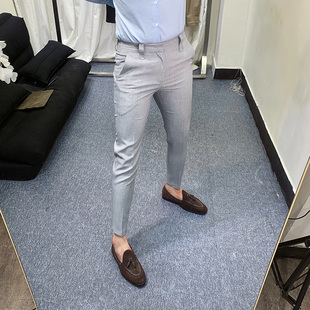 男时尚 休闲九分裤 帅气韩版 修身 子 2020夏季 百搭英伦免烫潮流裤 薄款