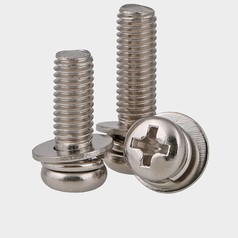 M2.5 M3 M4M5M6 镀镍圆头十字盘头三组合螺丝钉带垫圆头组合螺栓
