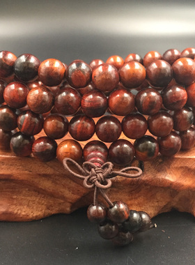 天然原木色老挝红酸枝手链0.6 8mm108颗念珠男女士款红木佛珠手串