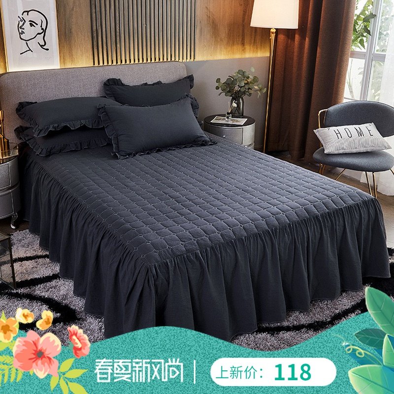 全棉色织水洗棉床裙 纯色夹棉床罩加厚床套保护套1.5/1.8/2.0米,床上用品,床裙,淘宝优惠券,粉丝福利购,淘宝优惠卷