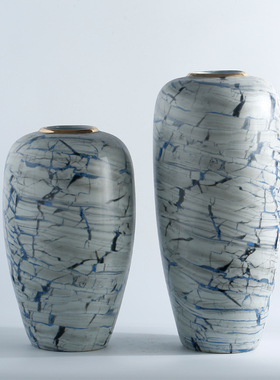 白裂花纸系列冬瓜花瓶组合景德镇高温陶瓷N干花器现代设计师摆件