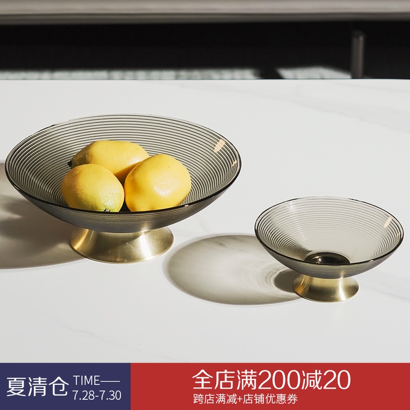 现代创意水果盘玻璃摆件茶几客厅样板间金属托盘桌面糖果盆摆设