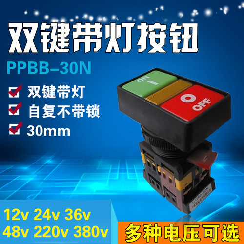 双位钮PPBB-30N 方形双头式 带灯按钮开关按钮 自复开关 铜件