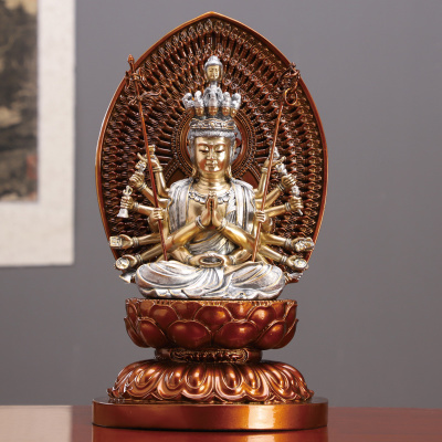速发千手观 佛像 家世供奉铜雕切金千手千眼观用音菩萨摆件音鼠守