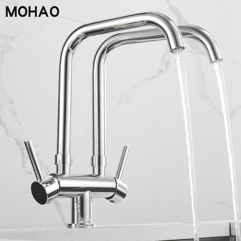 现货速发厨房洗菜盆冷热全铜净水两用双管双出水洗碗机水槽双控龙