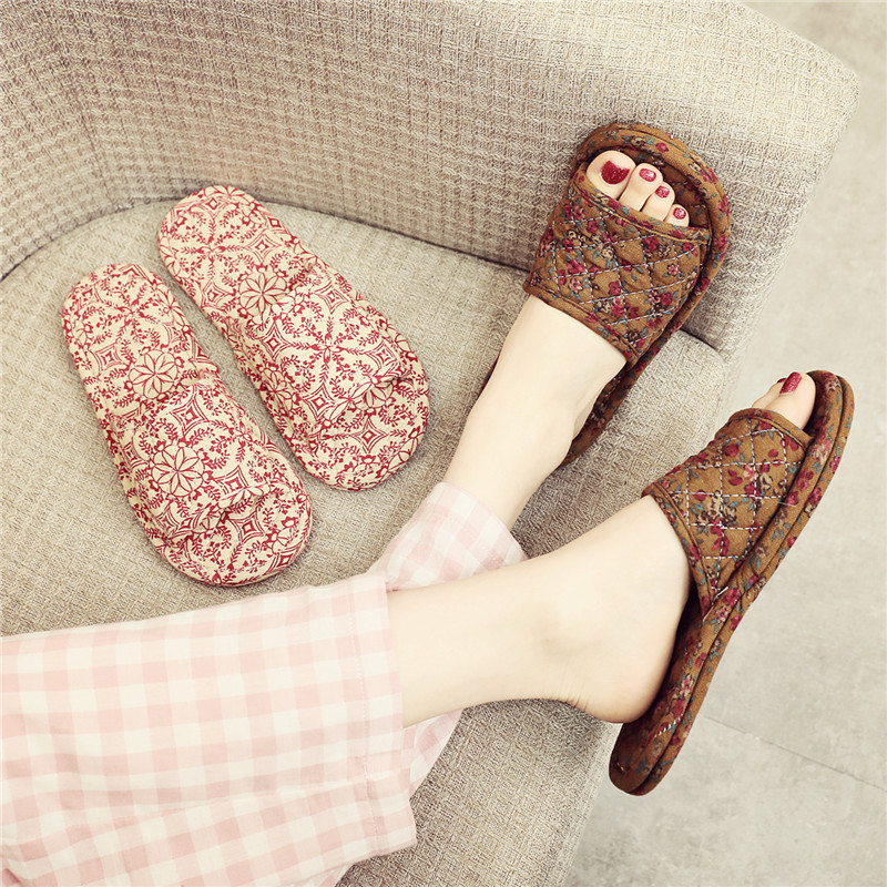 速发男家21日式亚麻布艺布底拖鞋2春夏四季家居0室内木地板静音软