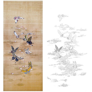 极速工笔画白描底稿蝴蝶楚彦春复古风花鸟实物打印稿S尺寸可选CY1