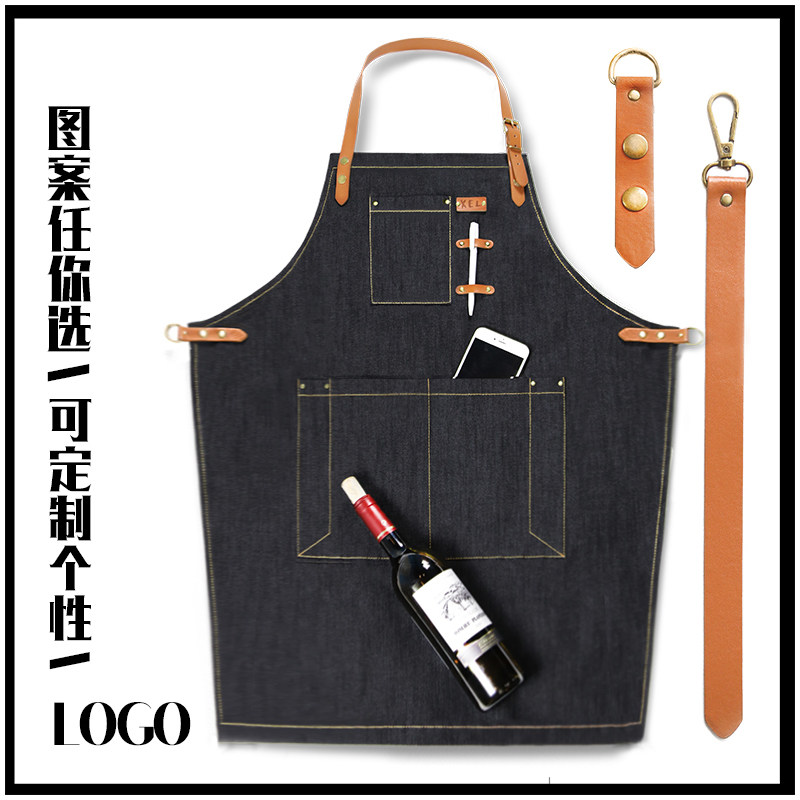 速发韩男时尚服仔布围裙咖啡店师可爱纯棉日式成人版工作牛帆布