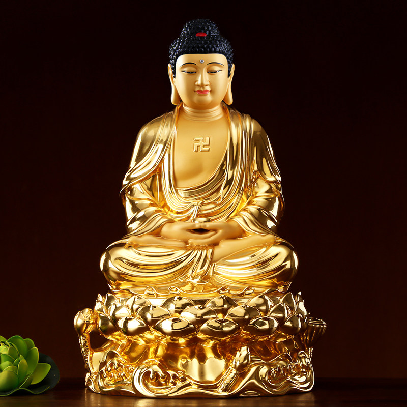 速发纯铜贴金释迦摩尼佛像释迦牟尼佛家像摆宝佛像铜用客厅供佛三