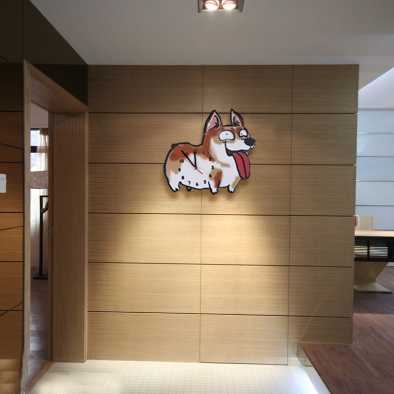 爱搞笑柯基挂钟表儿童房幼儿园宠物店狗狗装饰创意挂钟壁钟时钟