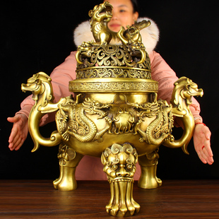 速发铜天狗炉摆件铜香炉铜熏香全家用室摆炉铜三足九龙檀香炉内件