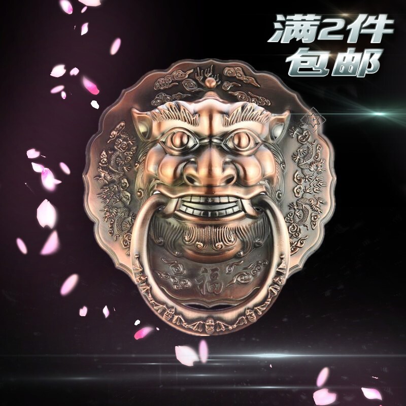速发拉用大门锁防盗锁门把手大门面手狮子头锌合金单适中式螺丝杆