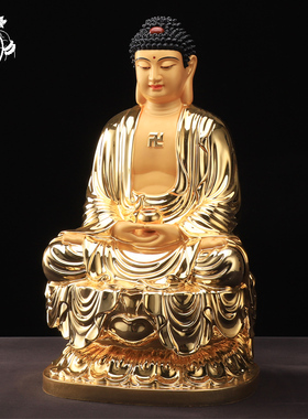 速发鎏金纯药释迦牟尼佛阿弥陀佛像师宝佛佛像如来佛祖铜三佛摆件