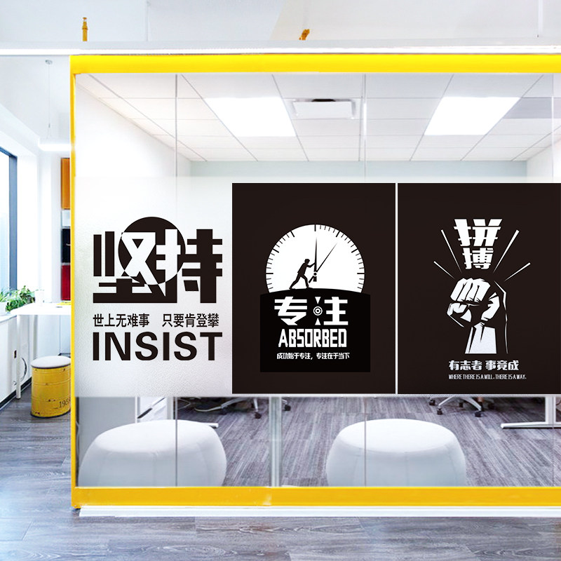 速发磨膜贴纸玻璃贴砂办公室推拉移门贴纸透光不透静公司励志贴明