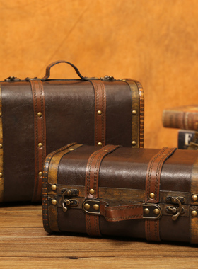 复古摆件a手提式小木箱子中国风仿古橱窗装饰木质复古做旧摄影道