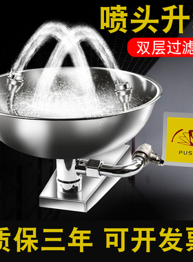 洗眼器验厂纯f304不锈钢实验室双口挂壁式喷淋冲洗紧急洗眼器台式