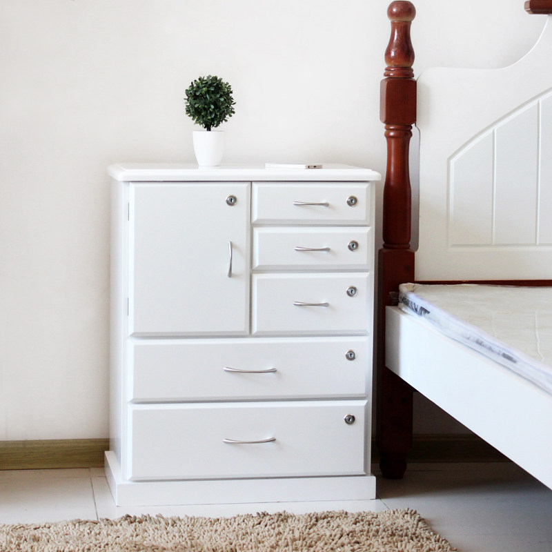 储物柜收纳家用客厅靠墙五斗柜实木卧室带锁柜单门落地小柜子红色