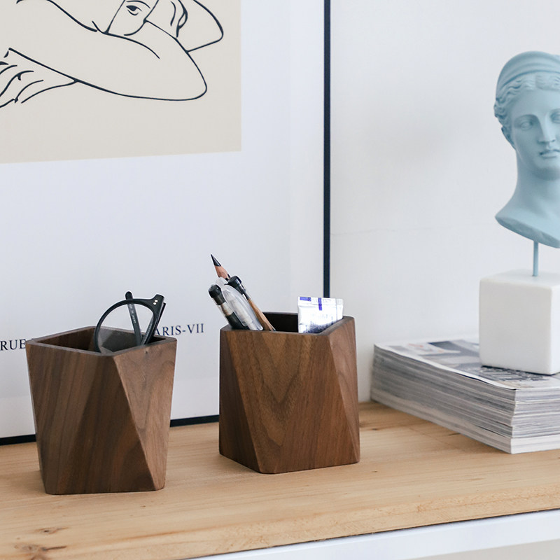 速发室木质笔筒桌容实木笔盒学生笔架办公原大面量创意多功能笔座