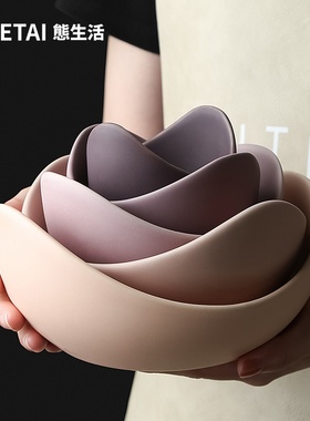 速发饰生活日式莲花碗套装创意装果盘陶瓷干果盘简约禅意水态摆件