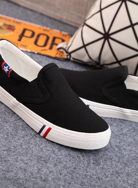 春秋大码布鞋女鞋40-43平底单鞋41套脚一脚蹬懒人鞋黑色帆布鞋子