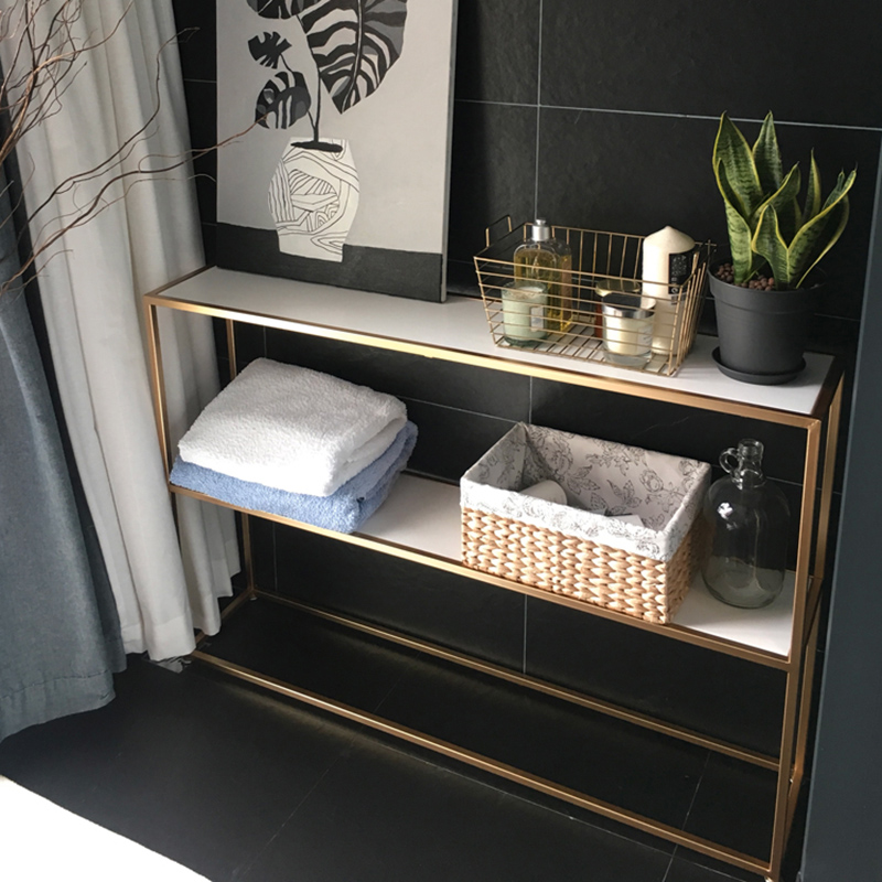 北欧大理石玄关架双层玄关桌厨房微波炉收纳架轻奢浴室台案边几