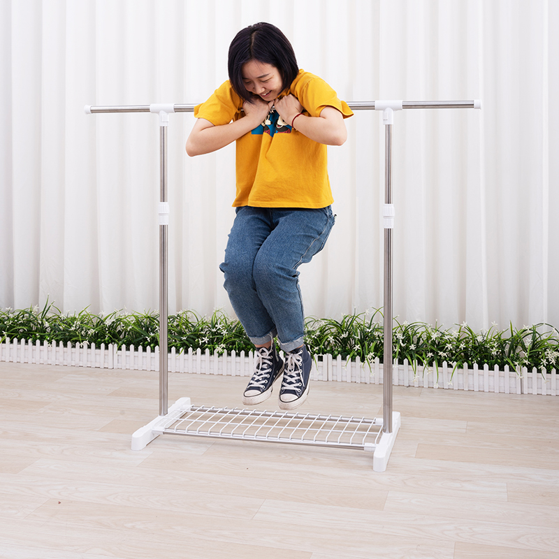 不锈钢简易落地晾 衣架室内卧室挂衣家用单杆 式衣杆小晒阳台架子