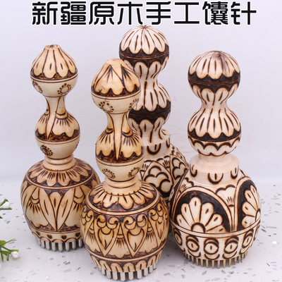 新疆手工梨木馕h针制馕工具铜钢针馕戳子原木彩打馕饼面点扎花工