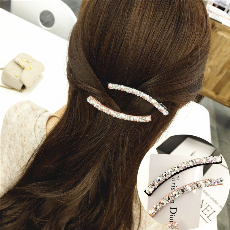 简约淑女气质头发饰品网红一字弯夹满钻刘海夹后脑勺边夹碎发夹