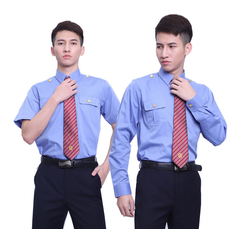 速发1式铁男1士衬衣新款路服20路男款长袖蓝色工作服制服