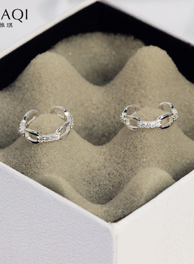 通体925银简约无耳洞耳夹微镶闪锆连环耳骨夹时尚耳饰个性女0101