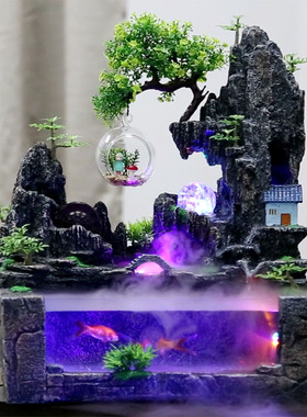 假山流水喷泉风水轮鱼缸水景家居装饰电视柜客厅开业礼品招财摆件