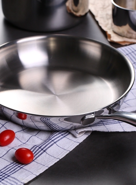 五层钢一体成型18/n10不锈钢煎锅平底锅无涂层物理不粘厚26cm