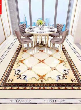 欧式客厅无限拼花瓷砖800x800地砖餐厅过道入户玄关镀金拼花图案