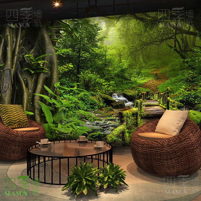 3d立体森林视觉延伸墙纸风景大自然餐厅茶室电视背景墙布法式壁纸