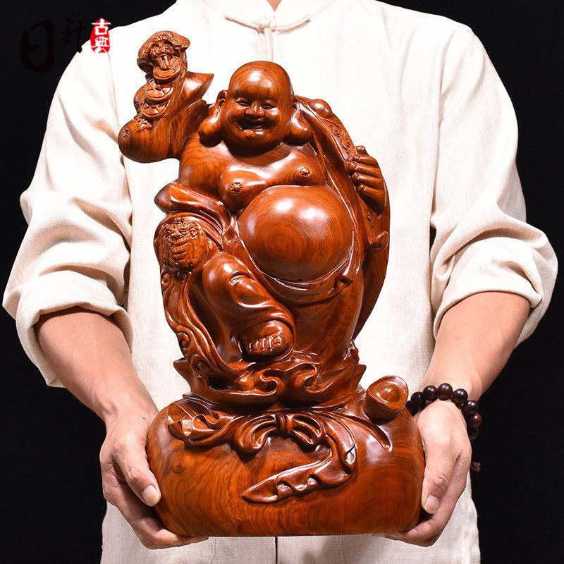 黄花梨木雕弥勒佛像摆件大号实木全家福笑佛招财客厅红木工艺品