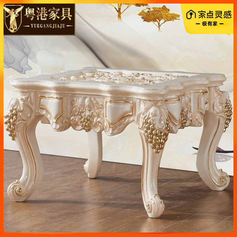 欧式客厅沙发边几实木雕花小茶几正方形美式家用小方桌子边桌茶桌