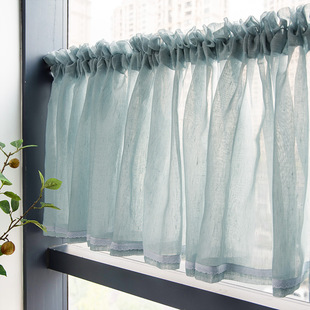 厨房短帘美式纱帘半帘窗帘遮挡帘窗户魔术贴O免打孔纱飘窗自粘帘