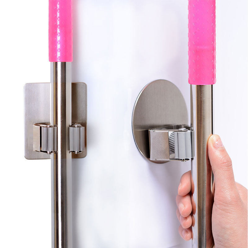 不锈钢拖把挂钩壁挂卫生间拖布夹卡座收纳扫帚挂架免打孔拖把架