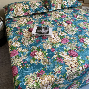 老粗布床单纯棉田园风全棉加厚不起球防滑炕单床笠三件套帆布布料