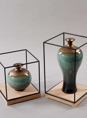 新中式陶瓷花瓶梅瓶摆件样板房客厅装饰品售楼处玄关桌面软装摆设