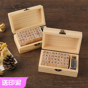 点点家 基础手帐英文木质印章套盒装多枚字母数字手账印章 带印泥