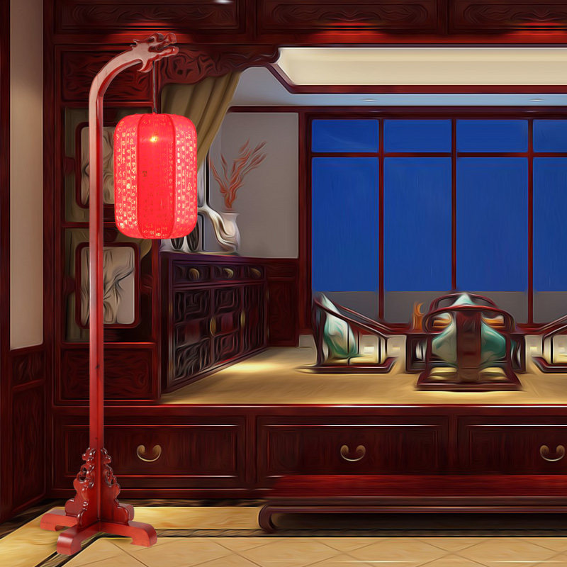 实木落地灯明古典书房卧室红木落地灯具仿古羊皮客厅灯