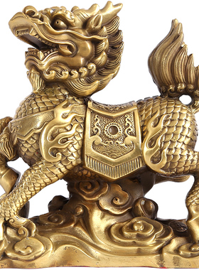 铜欣祥 纯d铜麒麟摆件一对家居装饰品客厅玄关办公室电视柜工艺品