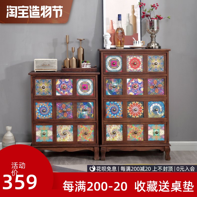 客厅收纳柜子抽屉式置物架储物柜实木斗柜家具彩绘斗柜玄关装饰